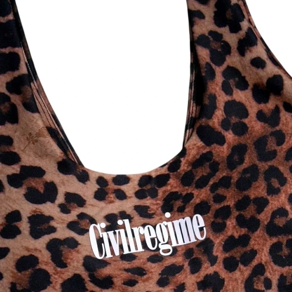 Civil regime Leopard Twist Bra Top White Rose Logo Athletic Medium